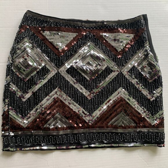 H&M Youth Holisay Party Christmas Beaded sequin mini skirt 8 Black Brown Silver - Picture 1 of 7